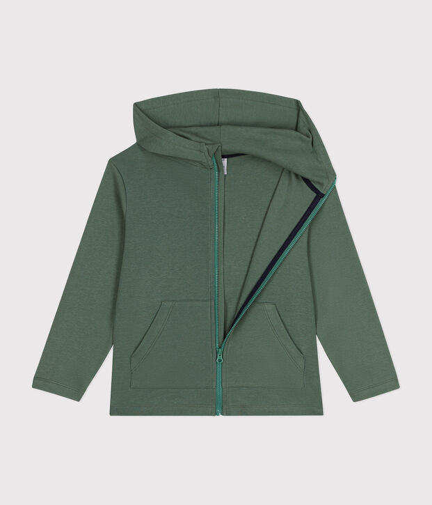 Felpa con zip e cappuccio a costina bambino verde
