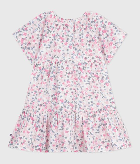 Abito a maniche corte in cotone fantasia bambina bianco MARSHMALLOW/bianco MULTICO