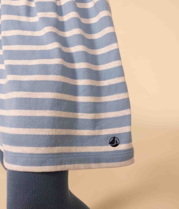 Abito a maniche lunghe in cotone spesso a righe bambina blu/beige