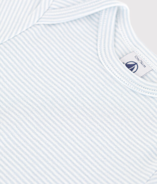 Body a maniche corte in cotone con stampa neonato blu/bianco