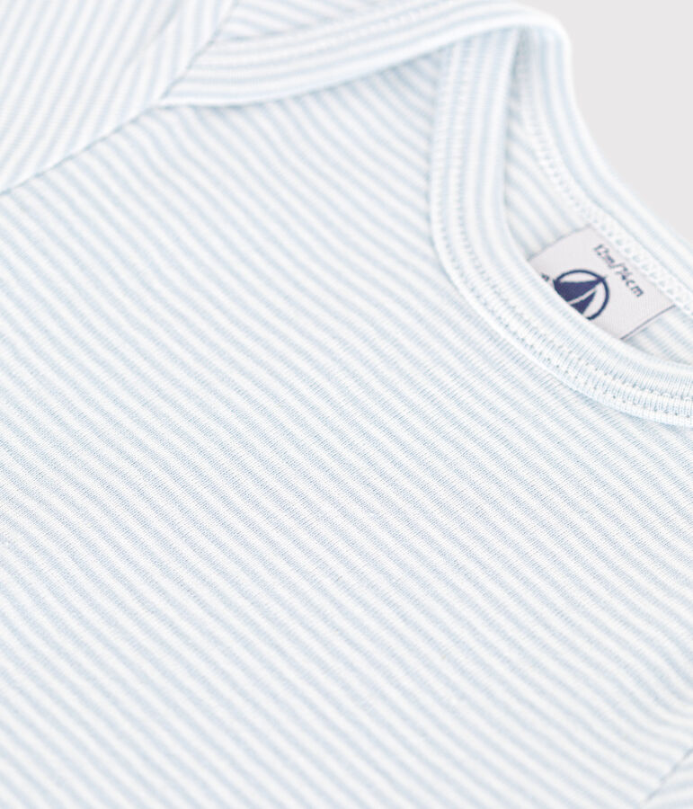 Body a maniche corte in cotone con stampa neonato blu/bianco