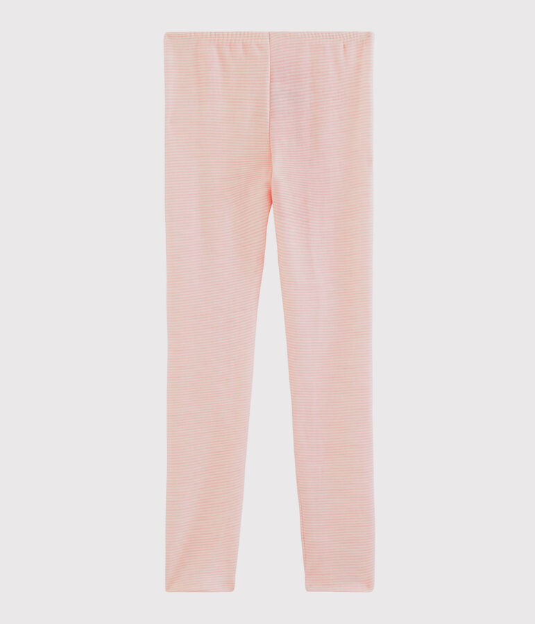 Leggings in lana e cotone millerighe da bambina rosa CHARME/bianco MARSHMALLOW