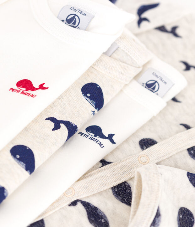 Set di un pigiama beb&egrave; e tre body balene multicolore