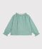 Blusa a maniche lunghe in cotone con stampa bambina verde/bianco