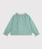 Blusa a maniche lunghe in cotone con stampa bambina verde/bianco