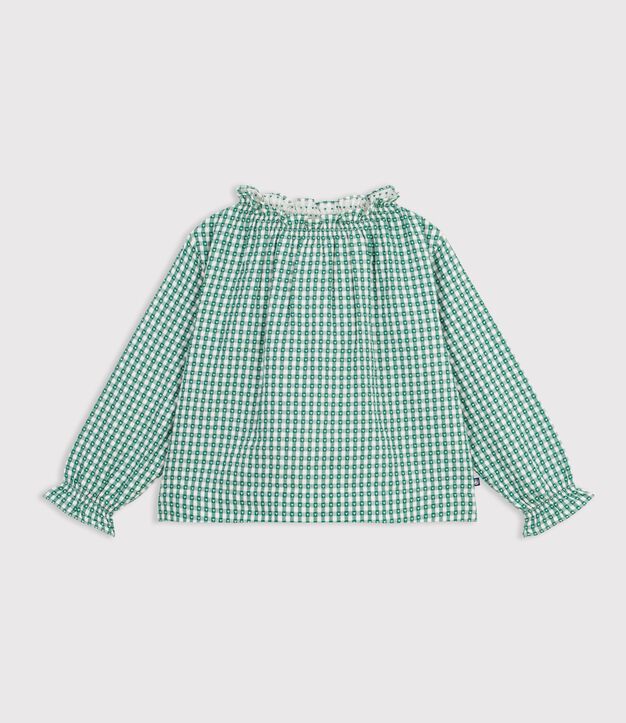 Blusa a maniche lunghe in cotone con stampa bambina verde/bianco