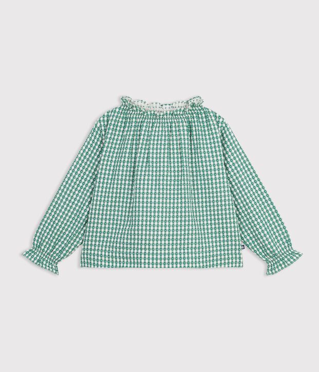 Blusa a maniche lunghe in cotone con stampa bambina verde/bianco