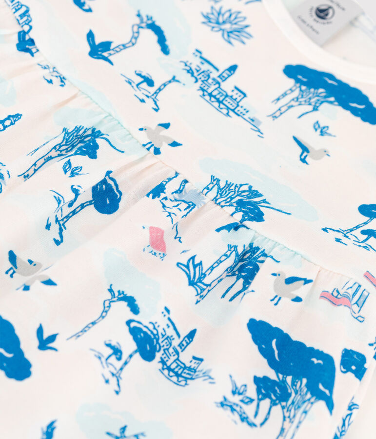 Abito fantasia senza maniche in jersey beb&egrave; femmina bianco MARSHMALLOW/bianco MULTICO