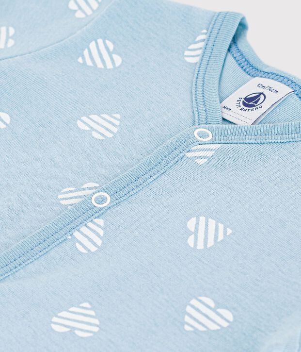 Tutina corta in cotone con stampa a cuori neonato verde/bianco