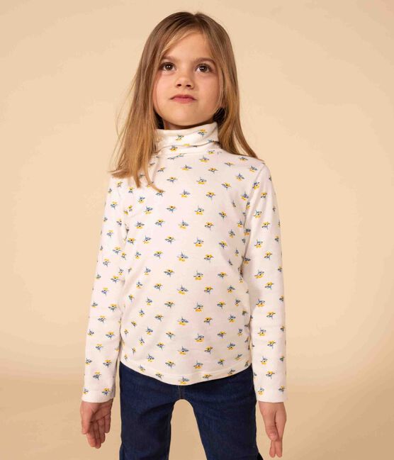 Dolcevita fantasia a fiori in cotone bambina bianco MARSHMALLOW/bianco MULTICO