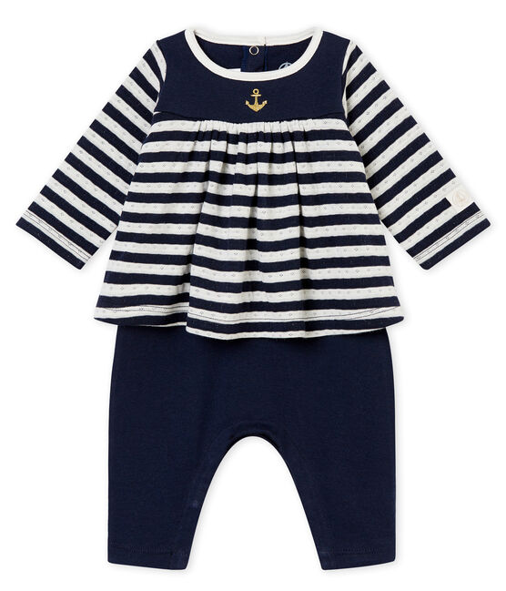 Tutina lunga per bebé femmina blu SMOKING/bianco MARSHMALLOW