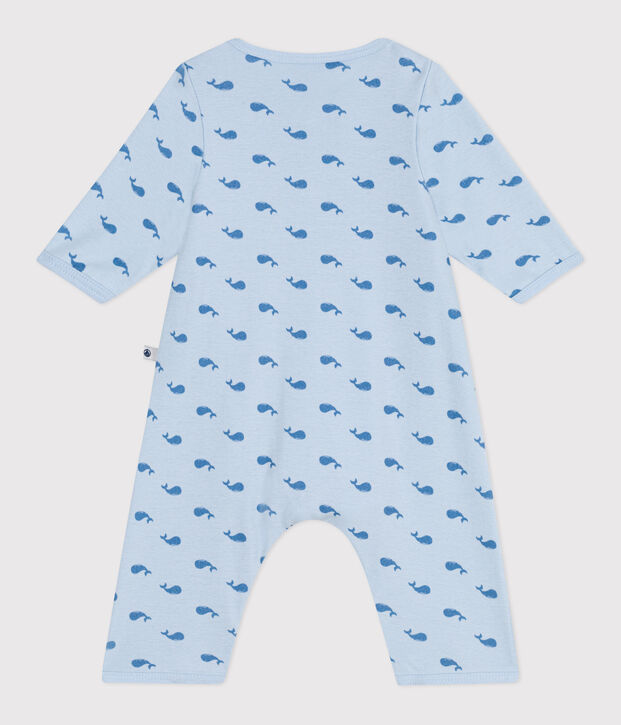 Bodyjama senza piedini in cotone con balena neonato blu/blu