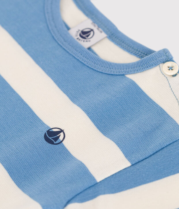 T-shirt a maniche corte in cotone a righe neonato blu/ecru