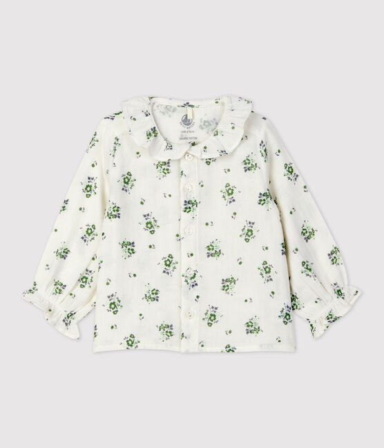 Blusa bebè in garza di cotone biologico a fiori bianco MARSHMALLOW/bianco MULTICO
