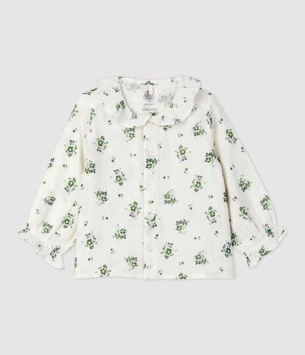 Blusa beb&egrave; in garza di cotone biologico a fiori bianco/multicolore