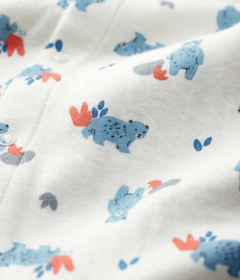 Tutina lunga fantasia orso beb&egrave; femmina in cotone biologico bianco/multicolore