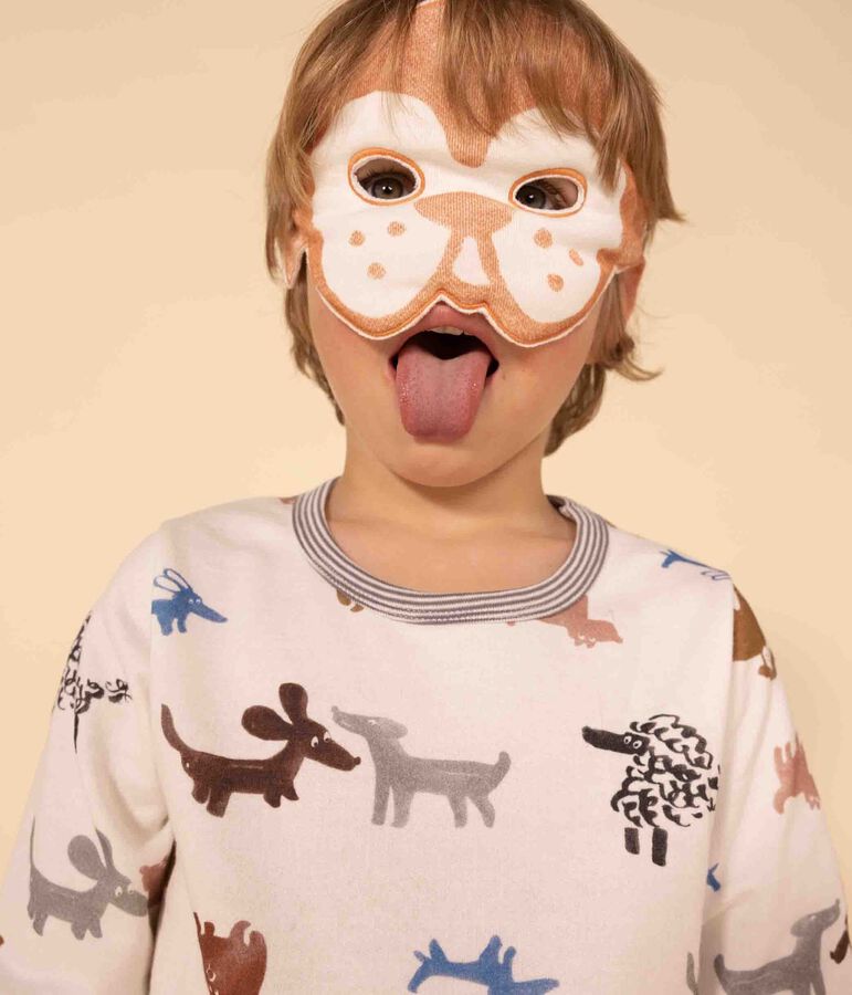 Pigiama travestimento con maschera bambino unisex in tessuto felpato bianco/multicolore