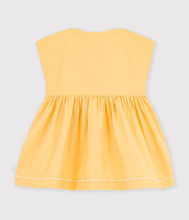 Abito a maniche corte in cotone/lino tinta unita neonata giallo
