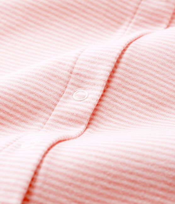 Bodyjama senza piedi bebè femmina a costine rosa CHARME/bianco MARSHMALLOW
