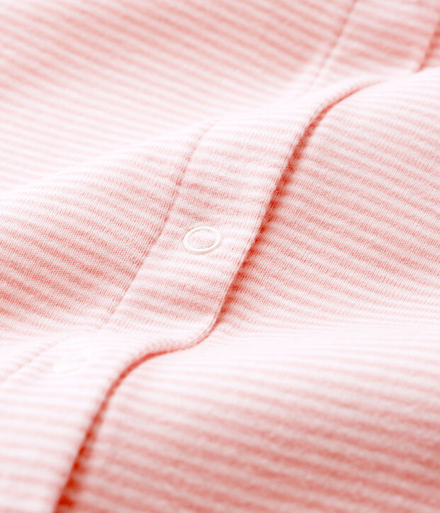 Bodyjama senza piedi beb&egrave; femmina a costine rosa/bianco