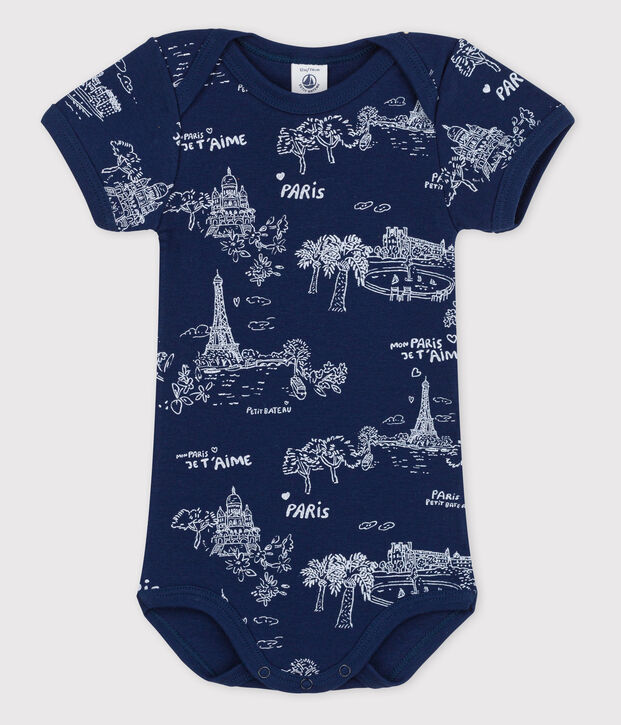 Body manica corta beb&egrave; bambina blu/bianco
