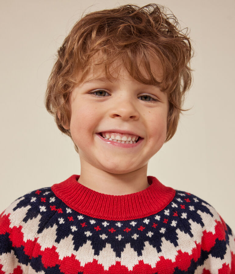 Maglione jacquard in lana e cotone bambino rosso/multicolore