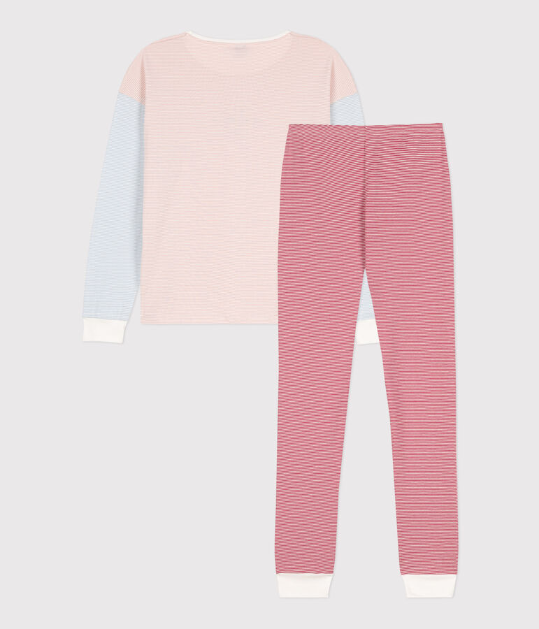 Pigiama millerighe tricolore in cotone donna bianco/multicolore