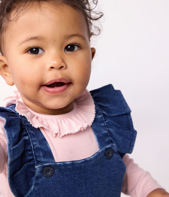 Salopette lunga in denim ed elastan con volant neonata blu DENIM MOYEN
