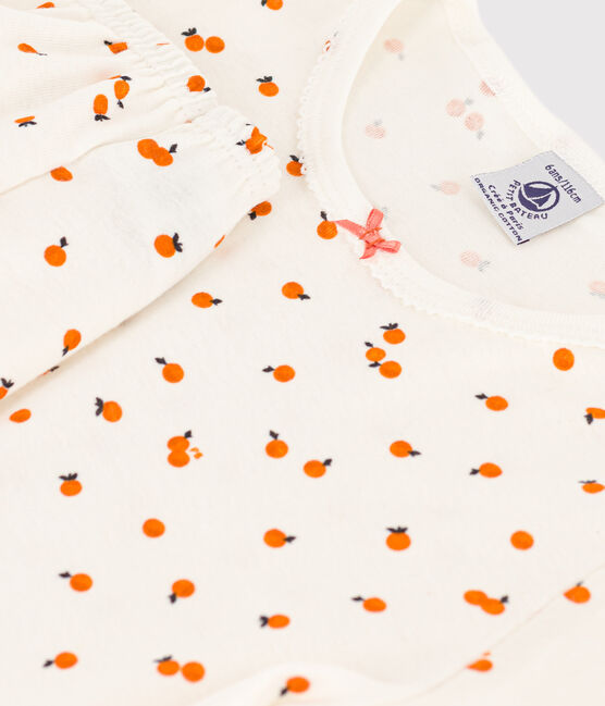Pigiama corto bambina in cotone motivo orangettes bianco MARSHMALLOW/bianco MULTICO
