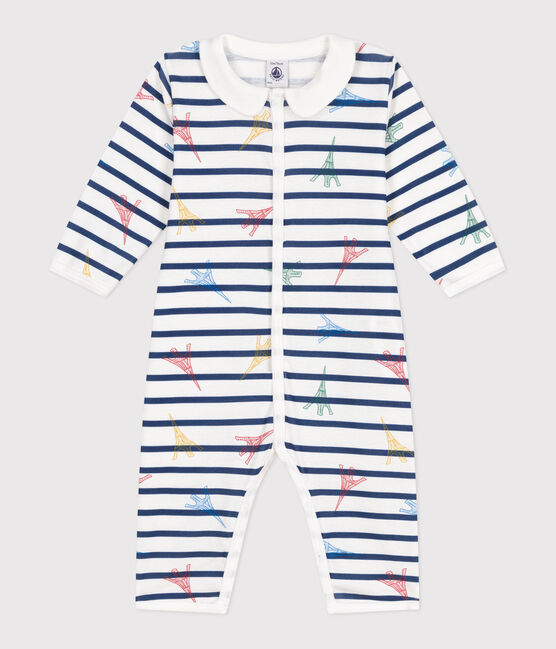 Pigiama senza piedini e con colletto in cotone con motivo Parigi neonato bianco ECUME/bianco MULTICO