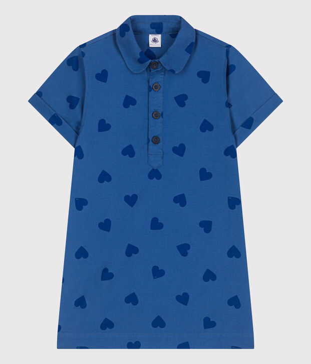 Abito a maniche corte in cotone a cuori bambina blu/blu