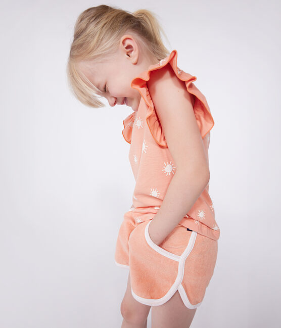 T-shirt a maniche corte in cotone con stampa bambino arancione ABRICOT/ MARSHMALLOW