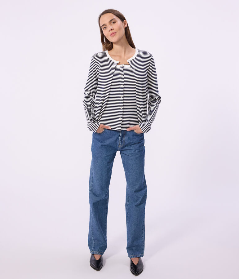 Cardigan in cotone a righe donna blu/bianco