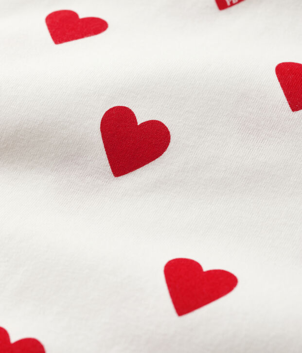 Camicia da notte ragazza in cotone motivo cuore bianco/rosso