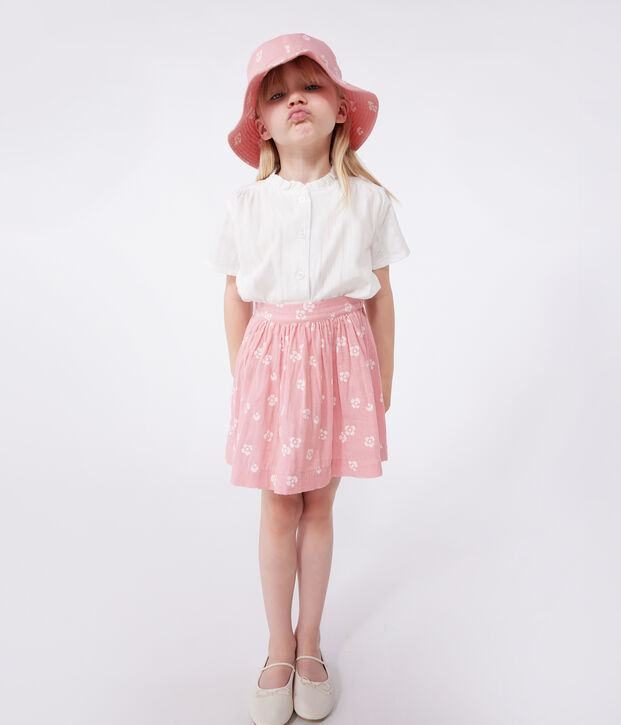 Gonna in cotone a fiori bambina rosa/bianco