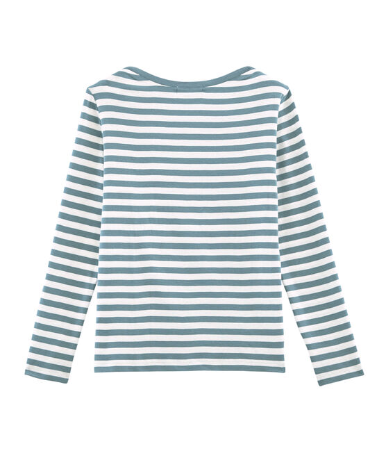 T-shirt maniche lunghe donna blu FONTAINE/bianco MARSHMALLOW