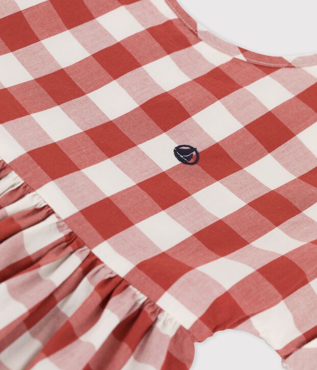 Abito a manica corta in popeline bambina marrone/ecru