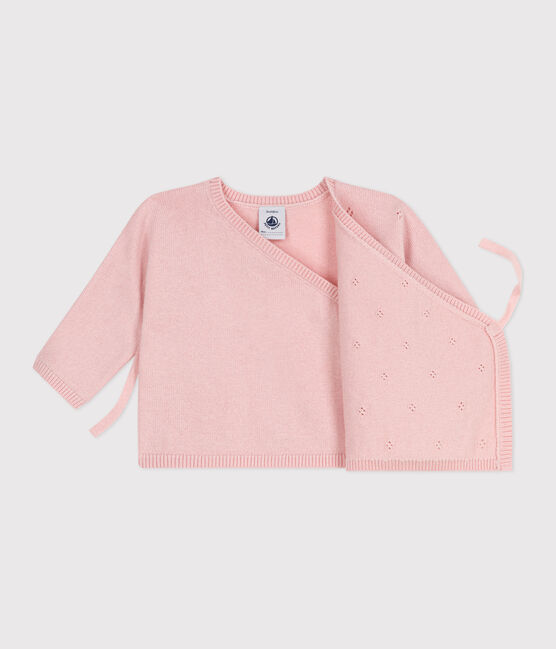 Brassière con incrocio in maglia traforata di misto lana e cotone neonato rosa JOLI