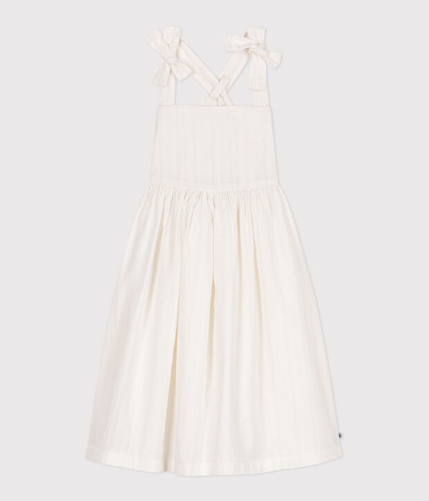 Abito lungo con spalline in cotone tinta unita bambina bianco