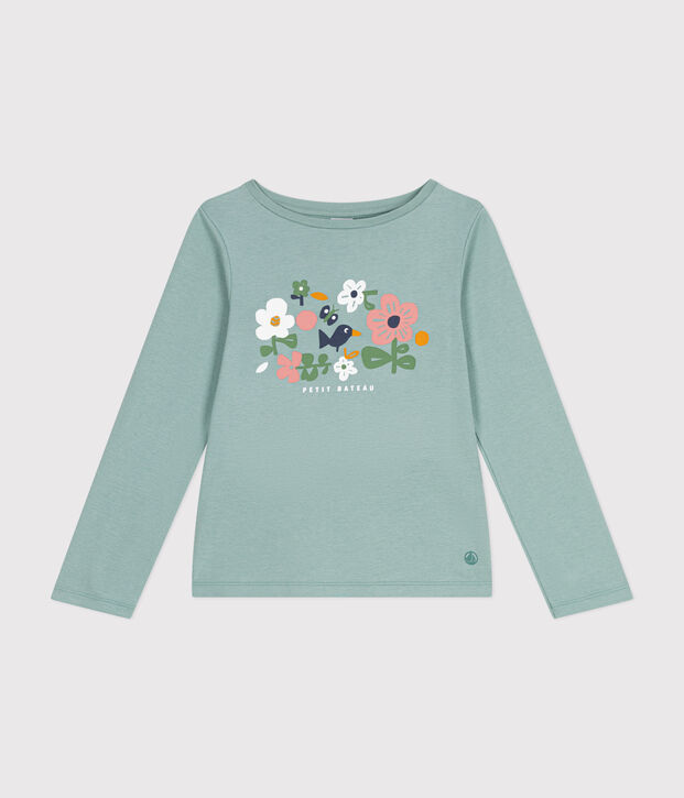 T-shirt a maniche lunghe a costine bambina verde