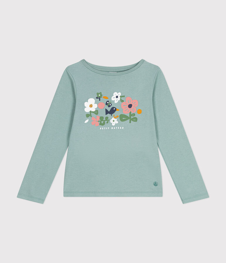 T-shirt a maniche lunghe a costine bambina verde