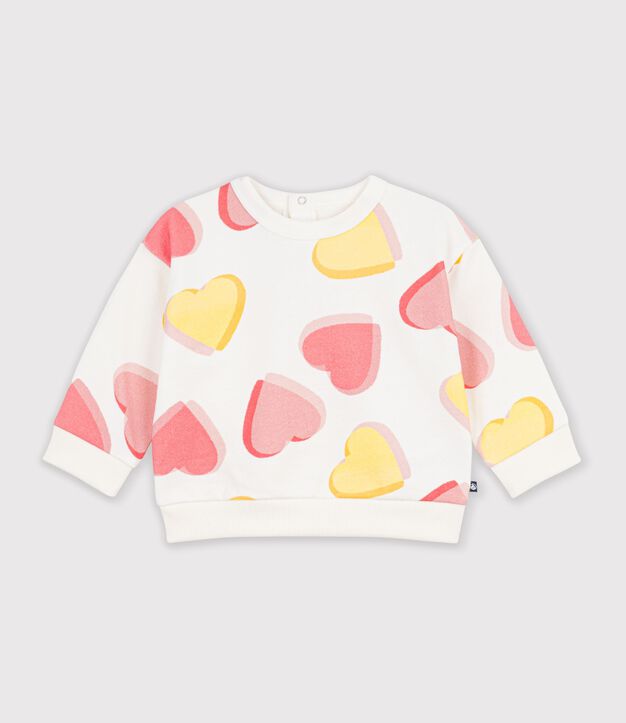 Felpa in cotone con stampa a cuori neonato bianco/multicolore