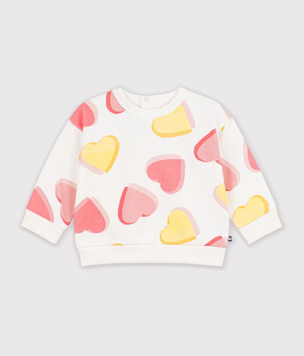Felpa in cotone con stampa a cuori neonato bianco/multicolore
