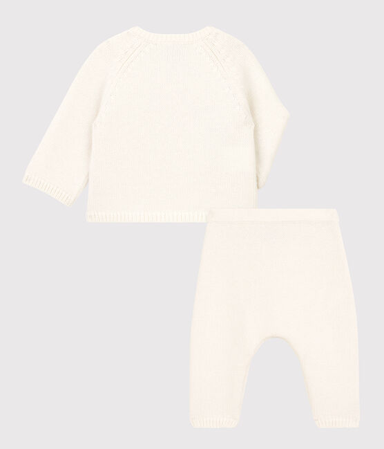 Completo 2 pezzi bebè in maglia di lana e cotone bianco MARSHMALLOW