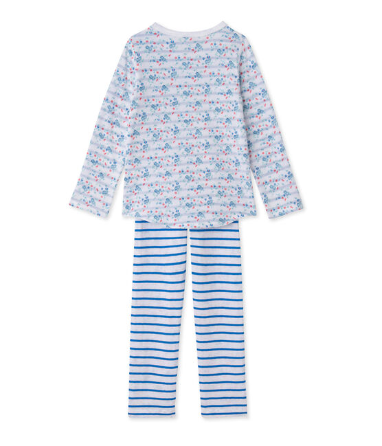 Pigiama per bambina in tubique reversibile bianco ECUME/blu BLEU/ MULTICO