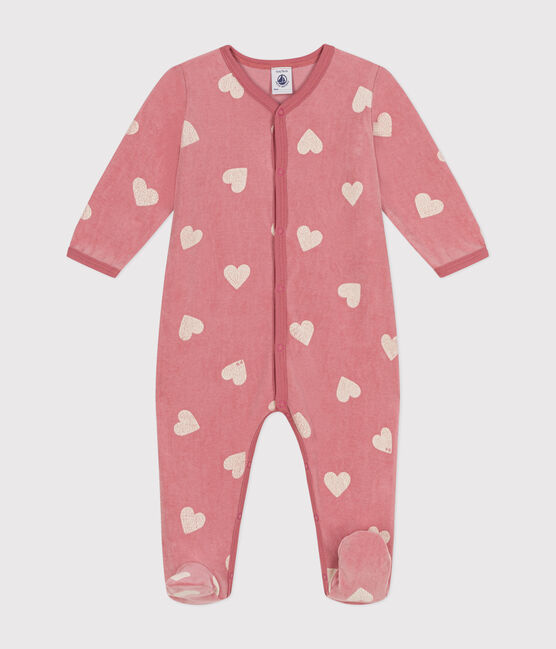 Pigiama in velluto con stampa a cuori neonato rosa ROSEWOOD/ MARSHMALLOW