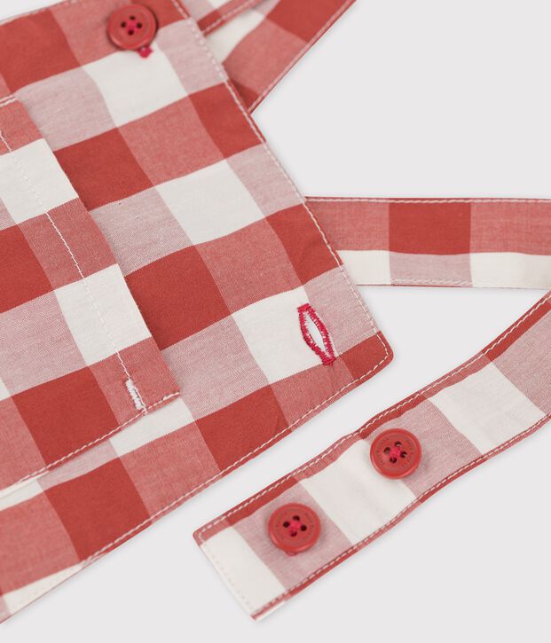 Salopette corta per beb&egrave; in popeline marrone/ecru