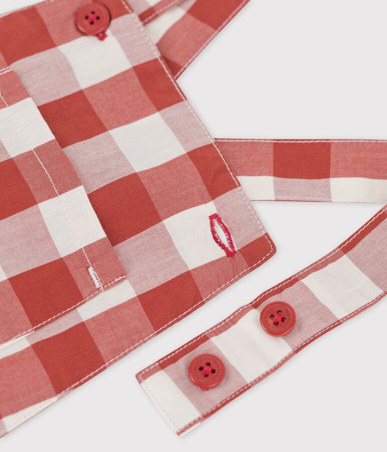 Salopette corta per beb&egrave; in popeline marrone/ecru