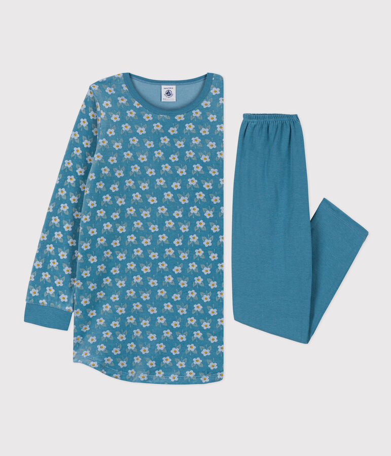 Camicia da notte bambina in ciniglia motivo fiore blu/multicolore