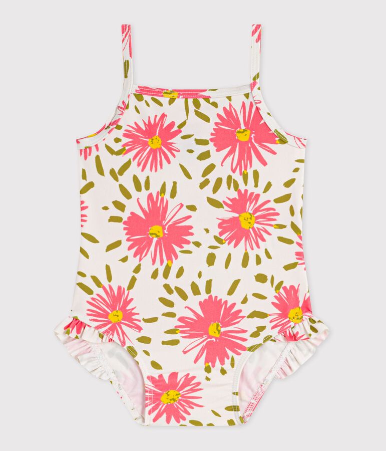 Costume da bagno intero con stampa a fiori e volant neonata bianco/multicolore